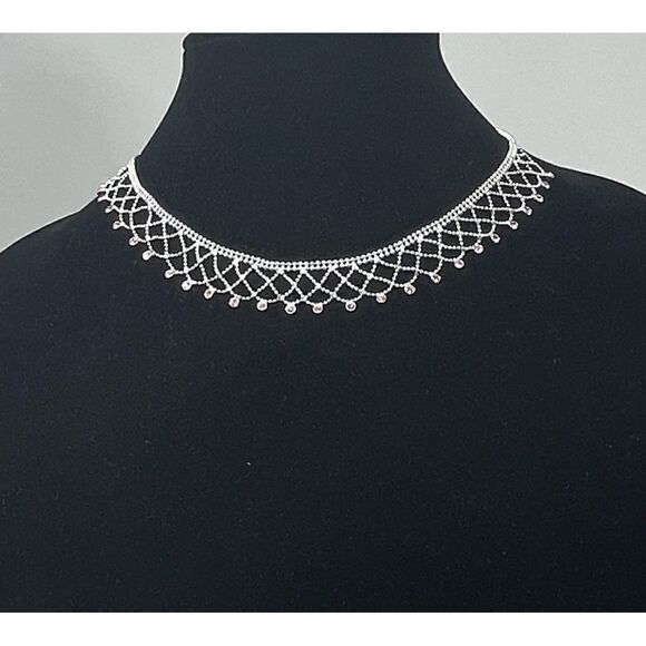 NWOT Givenchy Silver plate lace necklace with pink rhinestones.